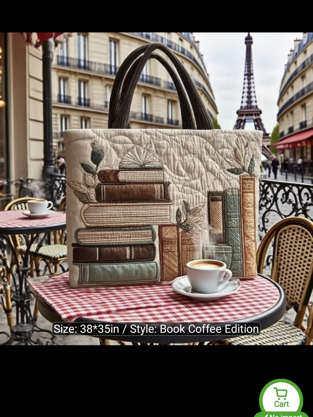 Book & Coffee Print Tote Bag in Cream and Brown